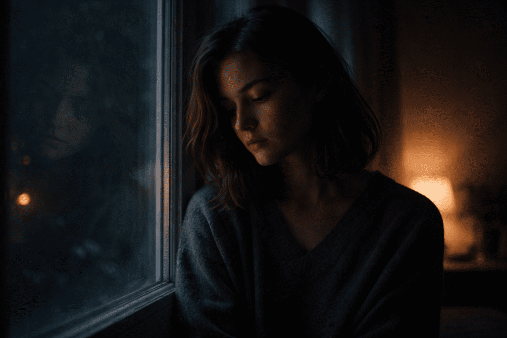 emotional expression through quiet reflection and vulnerability