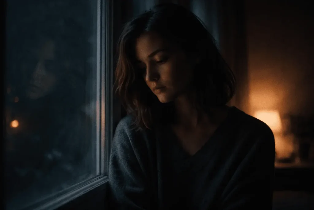emotional expression through quiet reflection and vulnerability