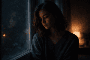 emotional expression through quiet reflection and vulnerability