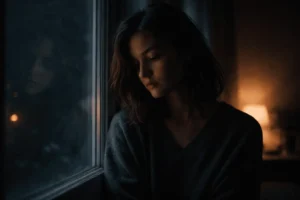 emotional expression through quiet reflection and vulnerability
