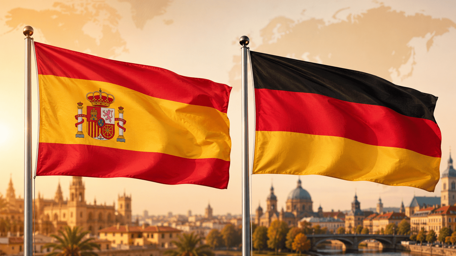 Spanish and German flags representing Isaiah Scaife’s bilingual blog